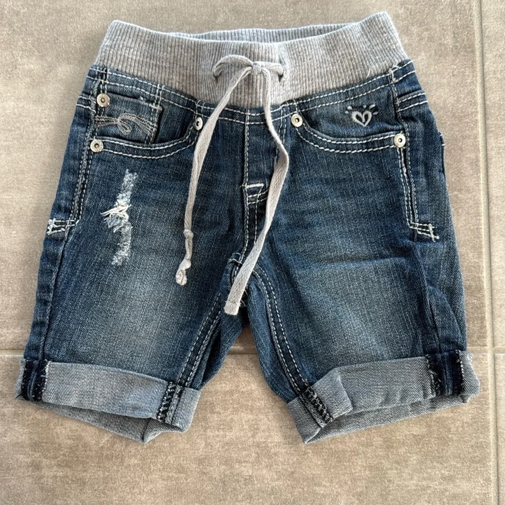*LIKE NEW* Justice Girl's Cuffed Jean Shorts w/ Drawstring - 6S